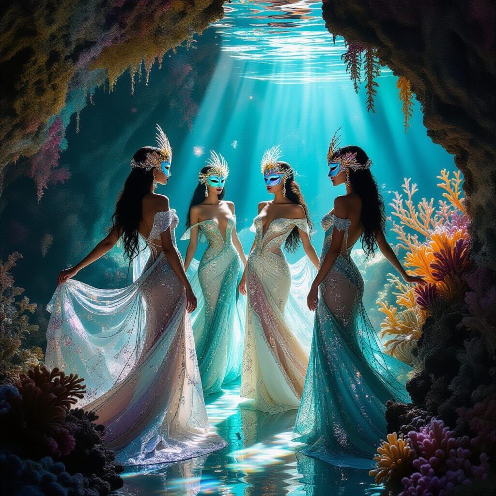 Bioluminescent Masquerade: Art Nouveau Ocean Grotto