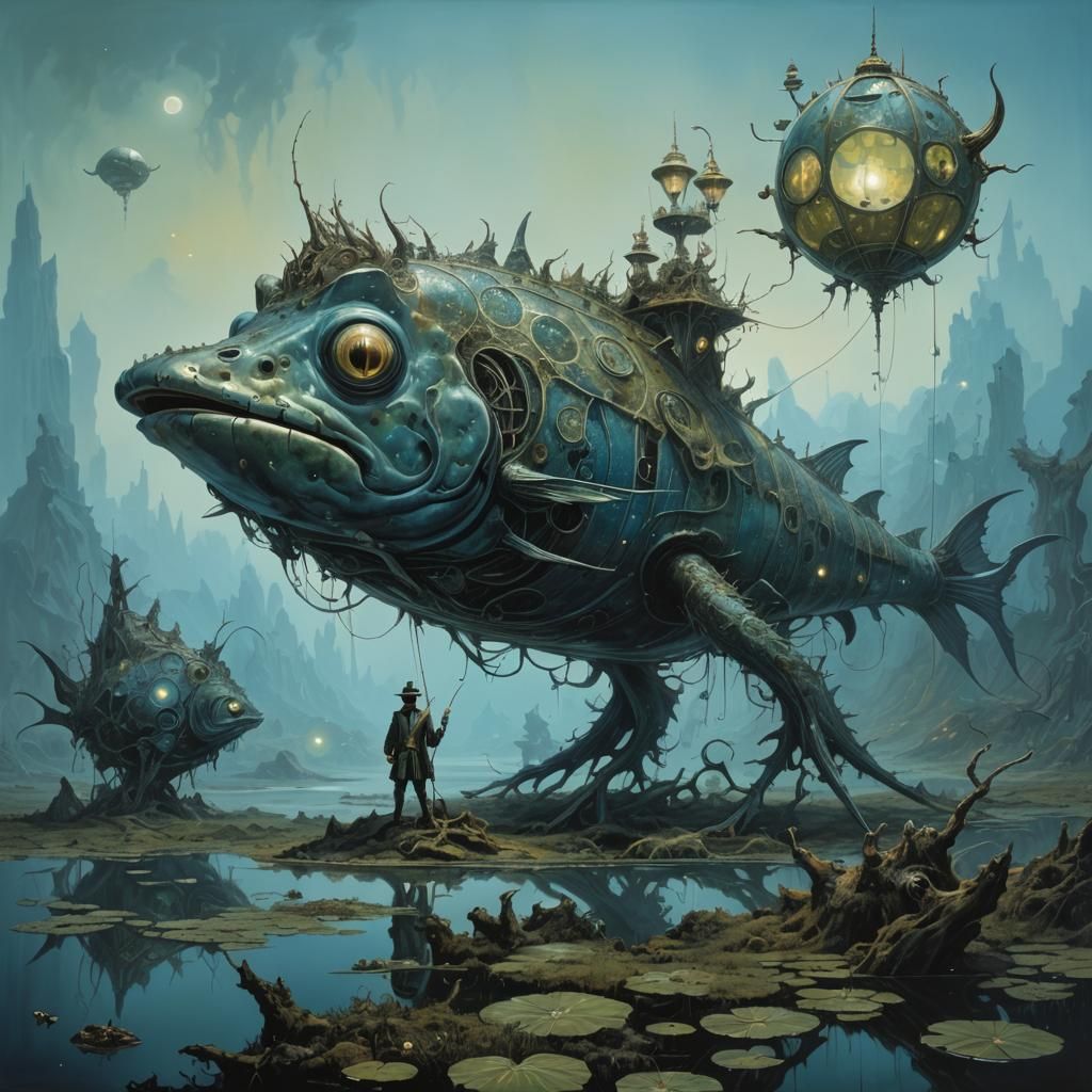 Surreal Hybrid Creature on Distant Swamp Planet