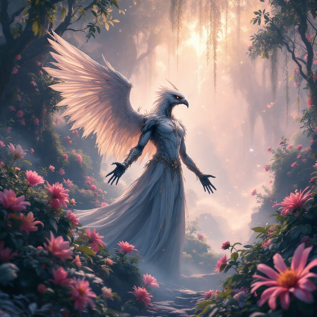 Majestic Bird Humanoid in Mystical Environment