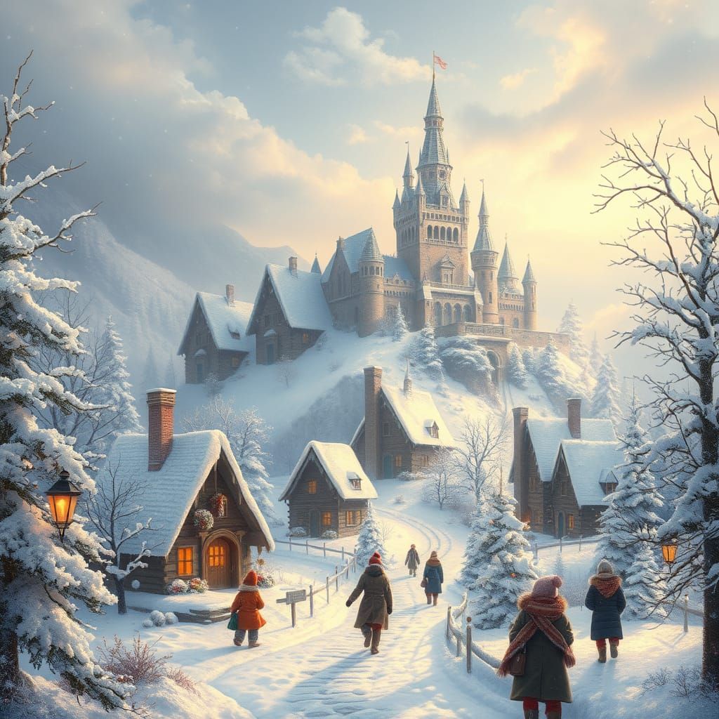 Winter Wonderland Castle Scene in Soft Light