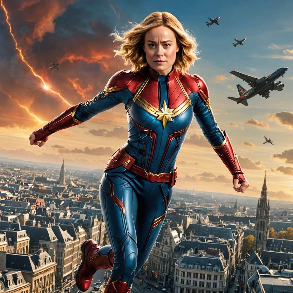 Captain Marvel Flies Over Brussels