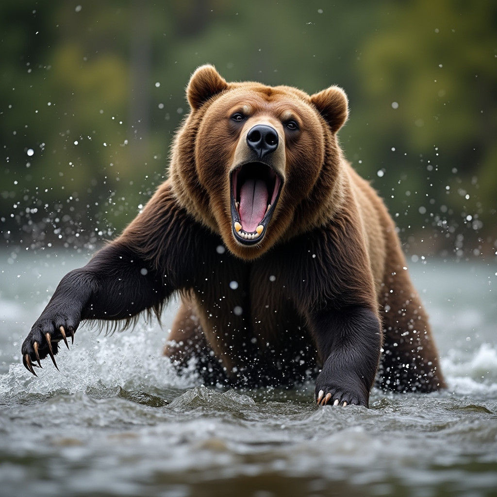 Grizzly Bear Laughing During Salmon Run