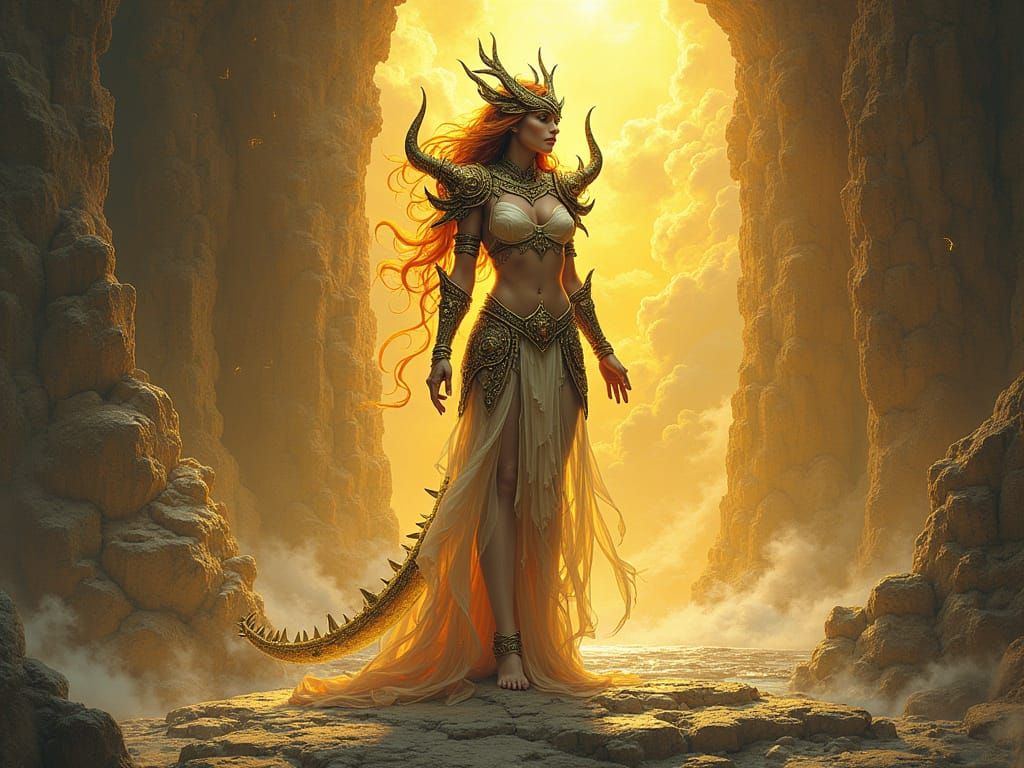 Mystical Half-Dragon Warrior in Celestial Armor