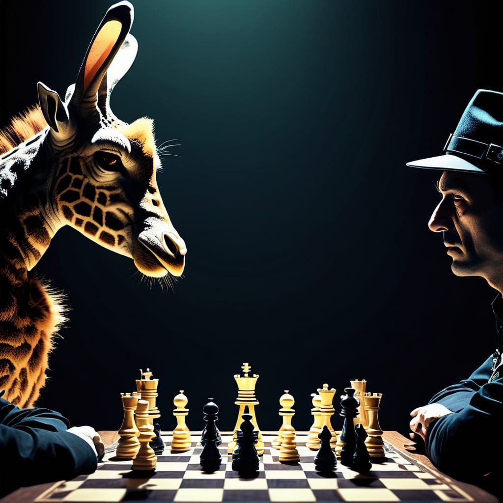 Chess Game with a Shadowy Policeman, in Gothic Horror Style