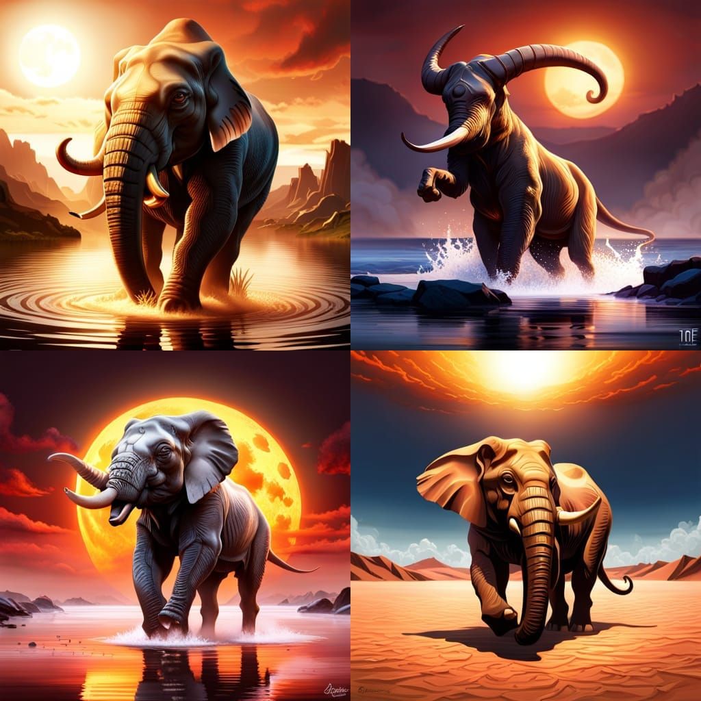Elephant in Lake of Fire: Matte Painting
