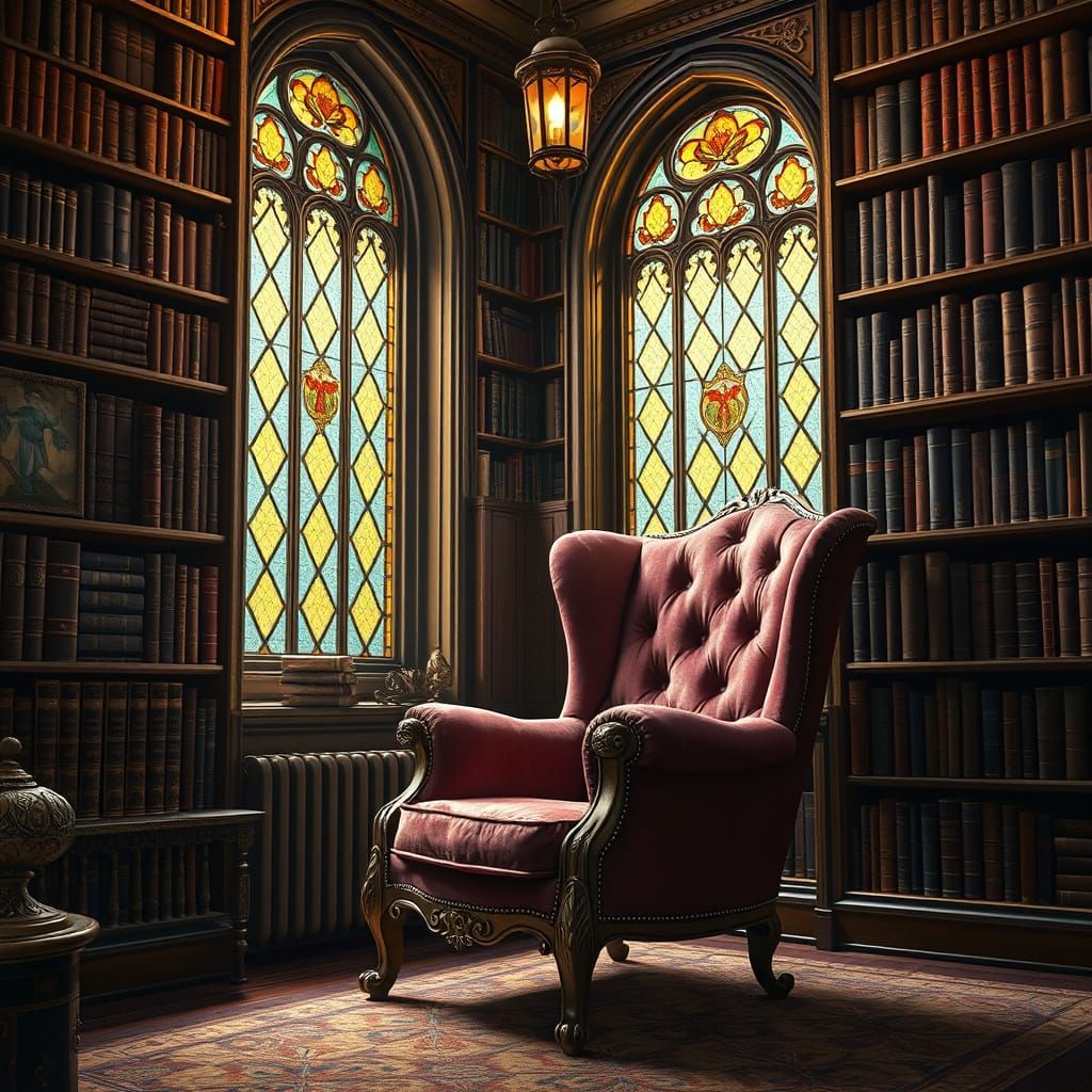 Enchanted Library Reading Nook, Fantasy Concept Art