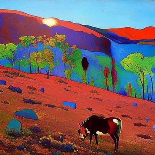 Abstract Veal Wagon Scene in Expressionist Style