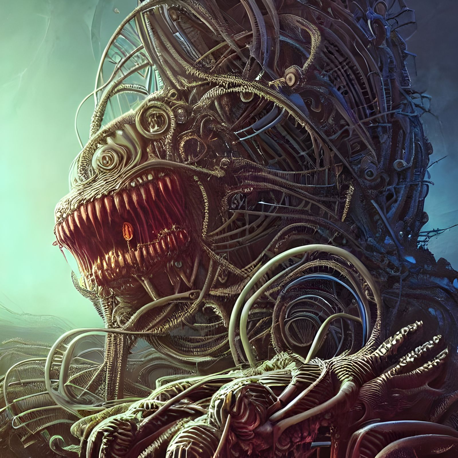 Intricate Biofusion Weapon with Steel and Flesh