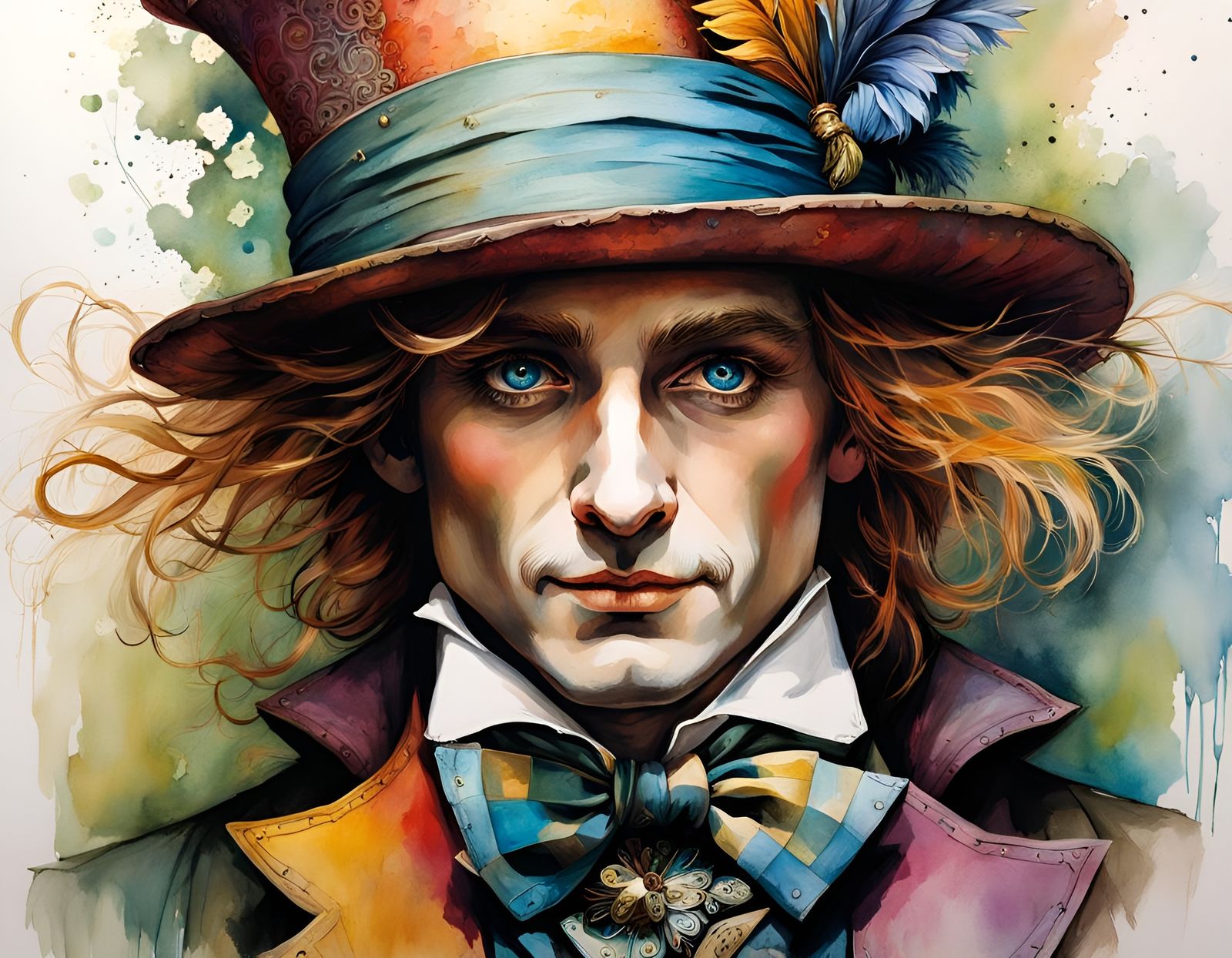 Mad Hatter Watercolor in Waterhouse Style