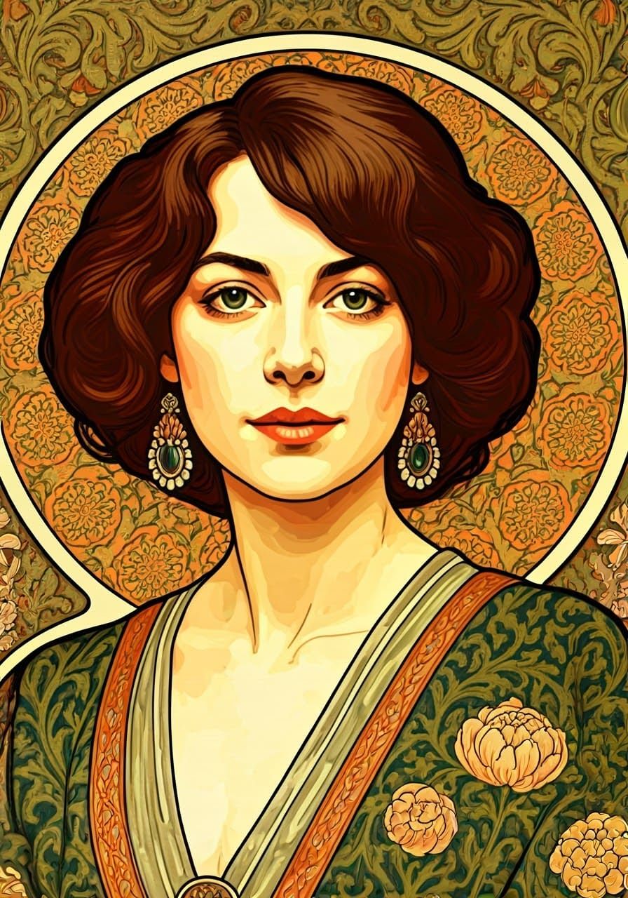 Ethereal Art Nouveau Portrait with Intricate Floral Motifs