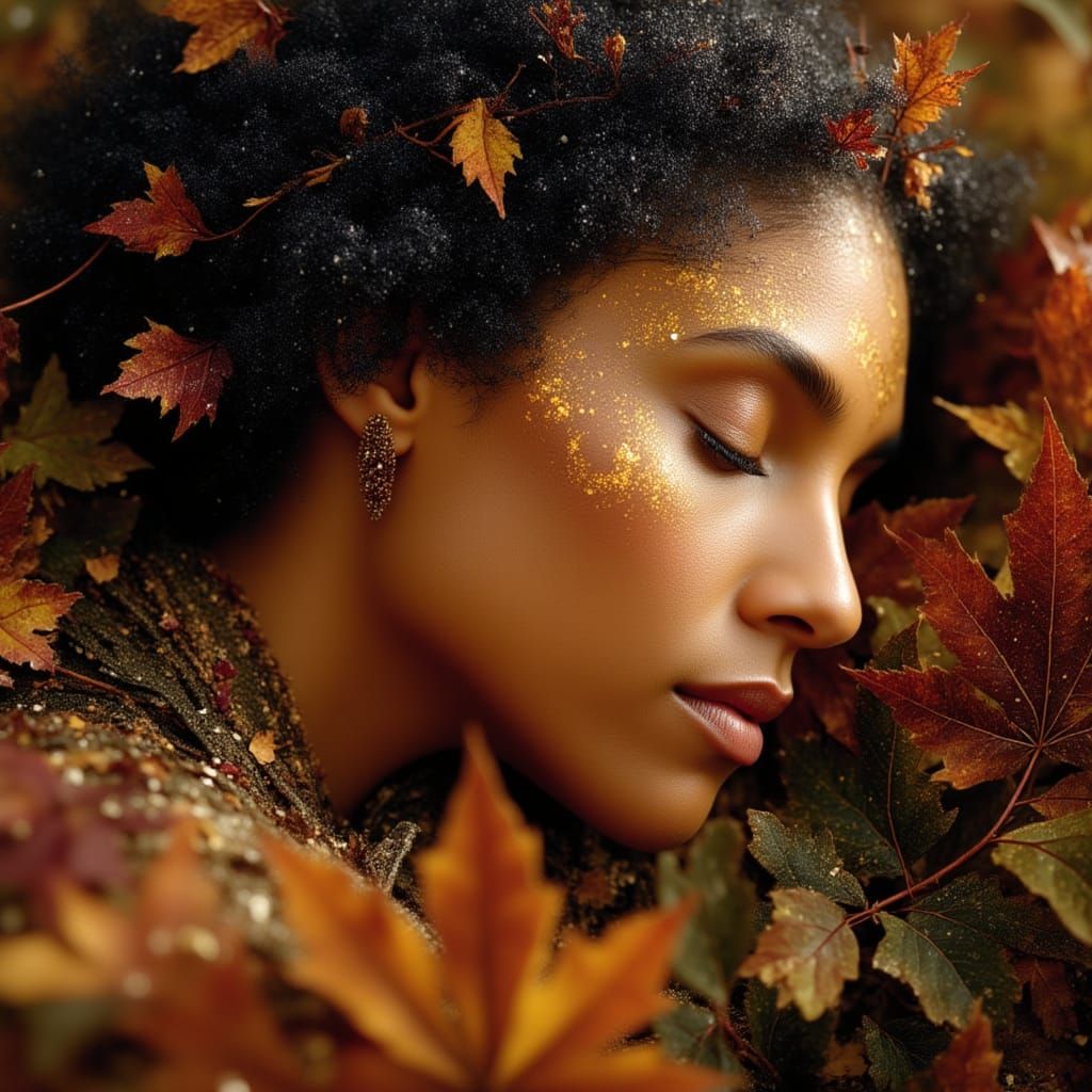 Sleeping Autumn Princess Portrait in Fantasy Style