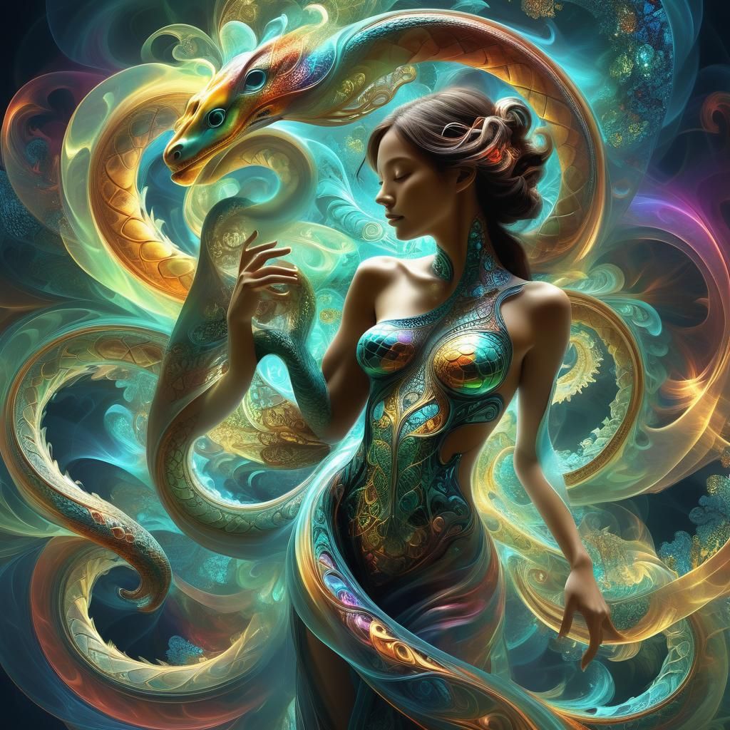 Serpent Woman in Fractal Abstract Art