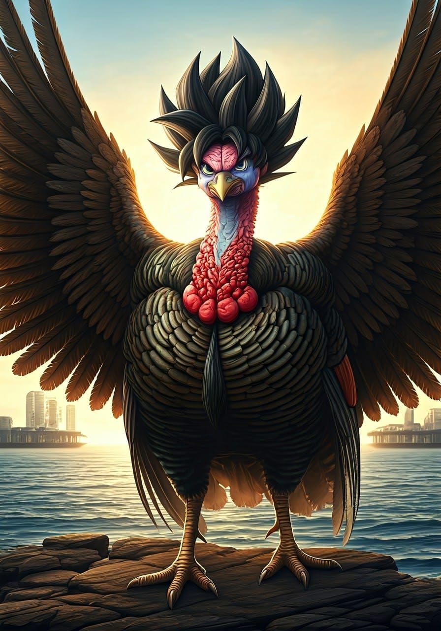 Super Saiyan Turkey Fusion: Anime-Inspired Hyperdetailed Art