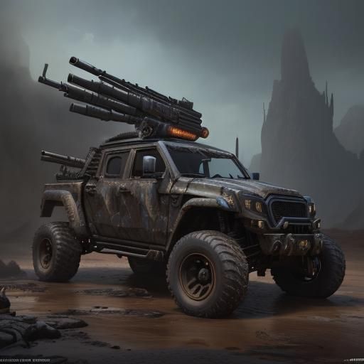 Armored Vehicle with Mud Tires: Detailed Matte Painting