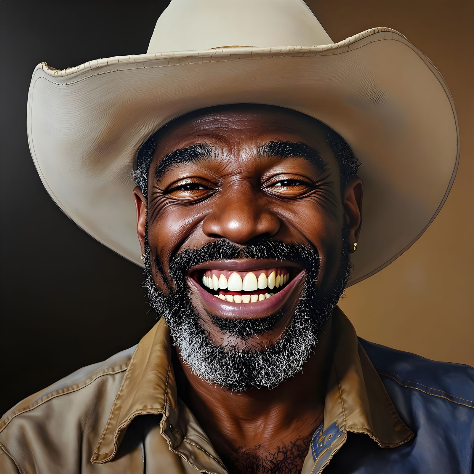 Weathered Grizzly Cowboy with a Golden Smile