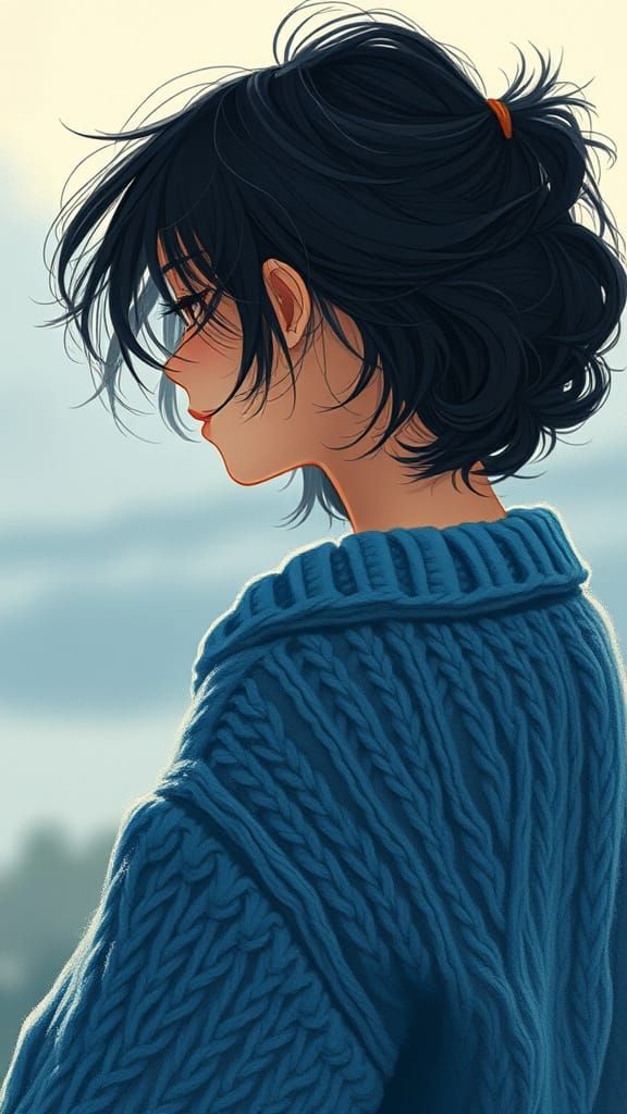 Woman in Blue Sweater: Loish and Victo Ngai Style