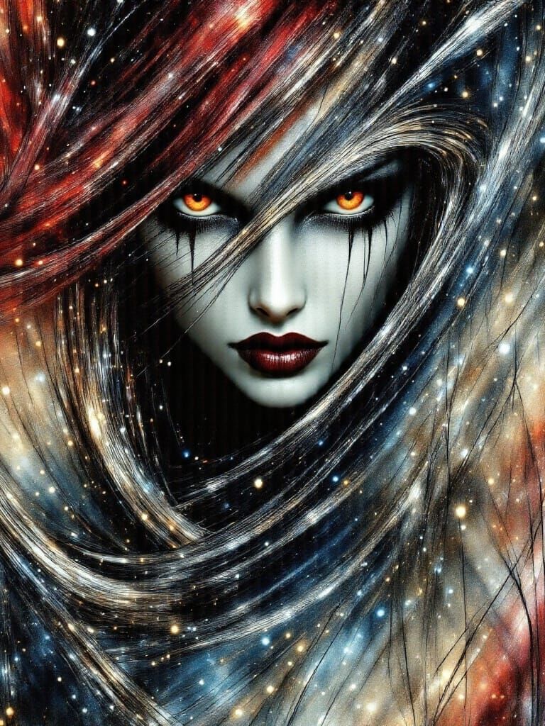 Gothic Vampiress Portrait with Cracked Porcelain Skin