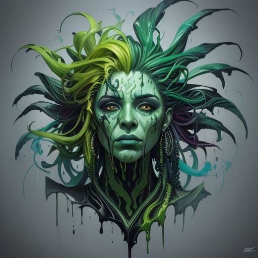 Surreal Goddess Devours Man in Vivid Graffiti Art