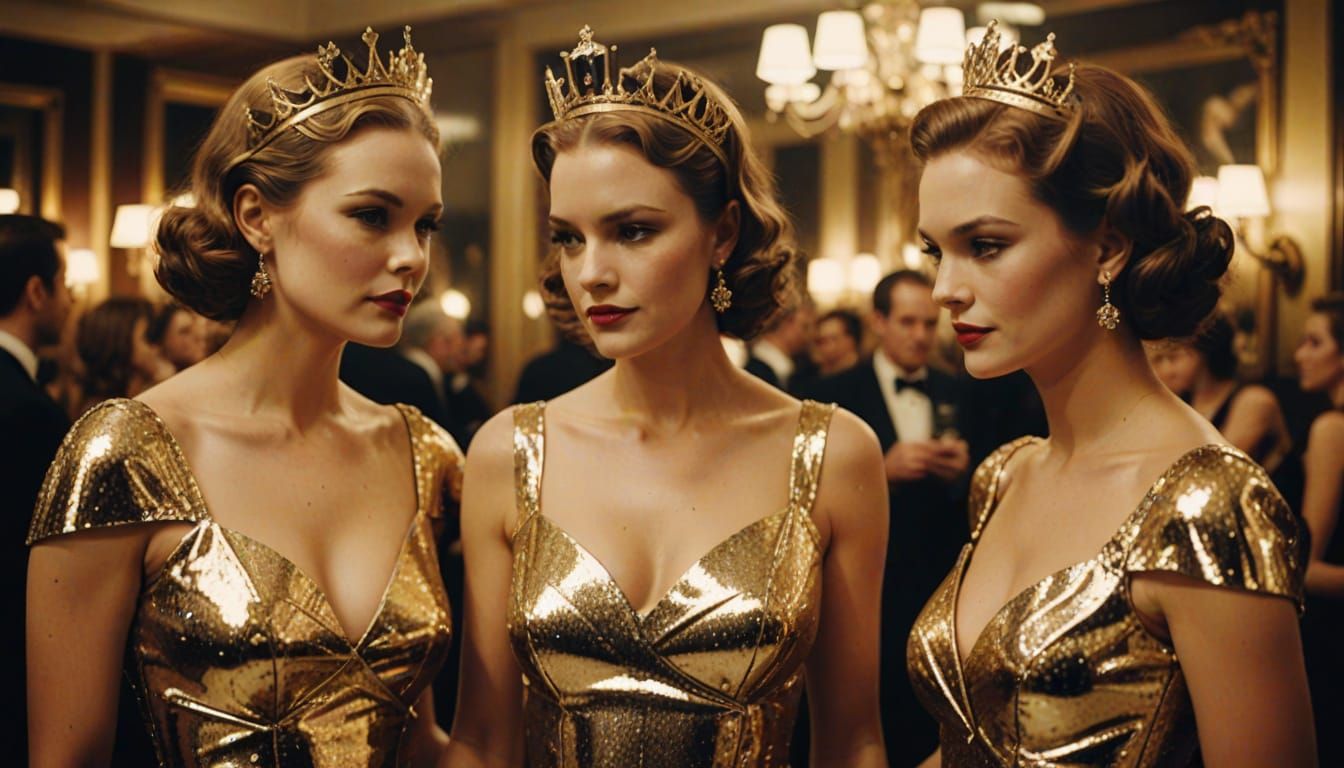 Glamorous Women in Latex Gowns: Retro Pop Art Polaroid