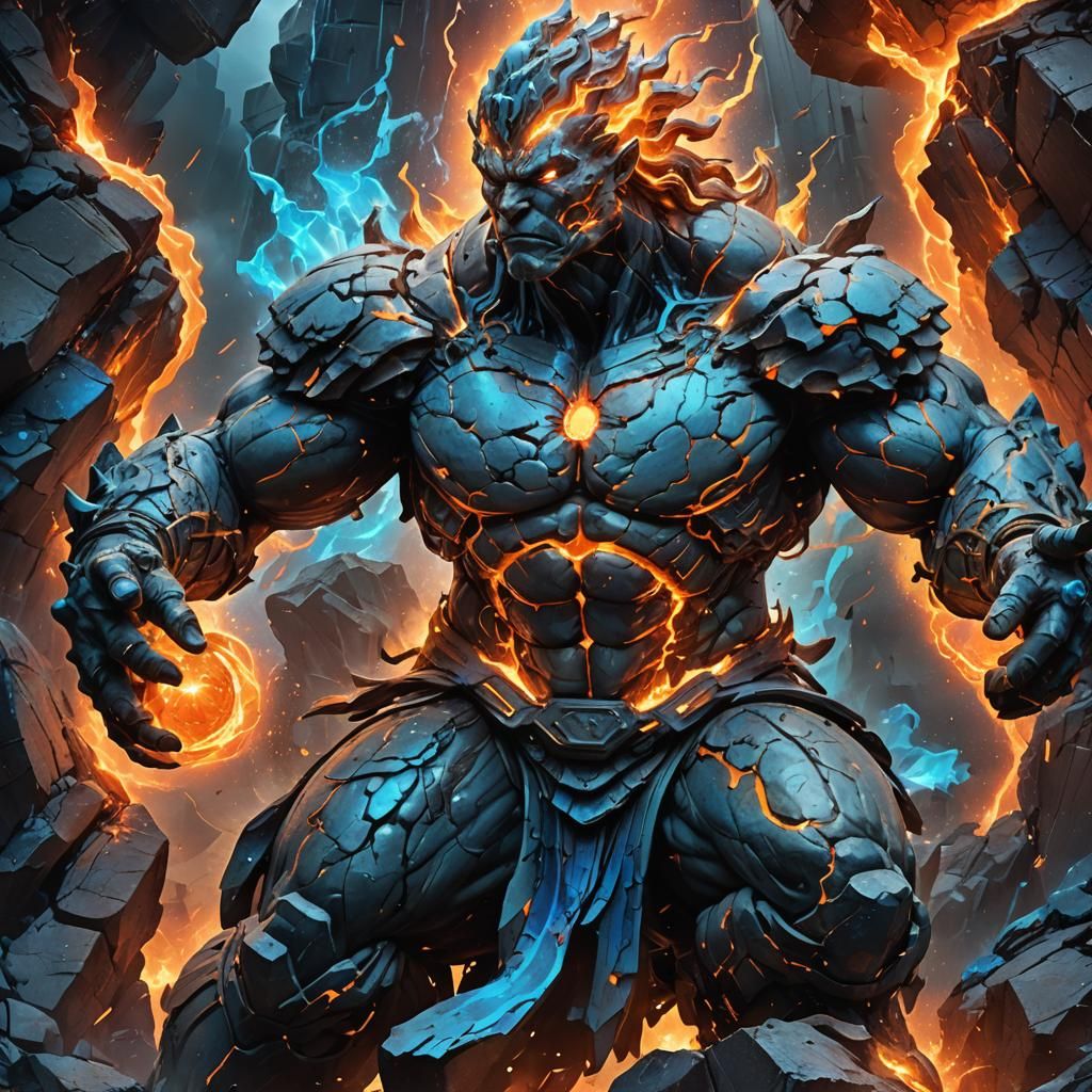 Stone Statue Disintegrates with Lava and Energy