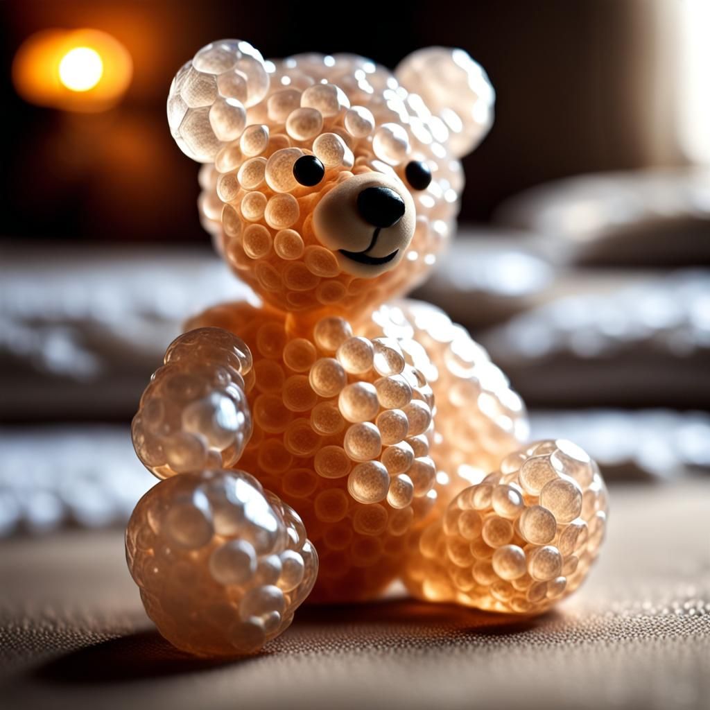 A sweet little teddy bear made out of bubble wrap. 🧸