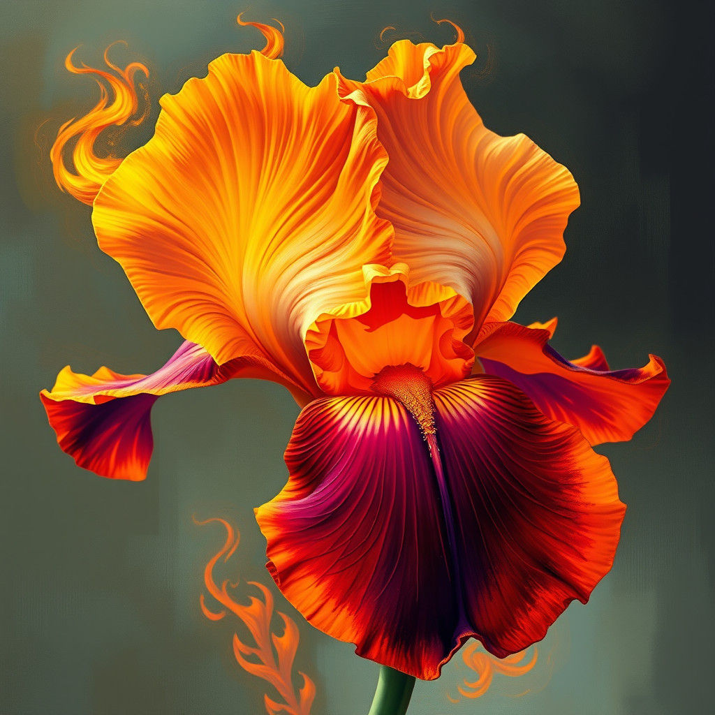Blazing Iris Flower in Surreal Digital Art Style