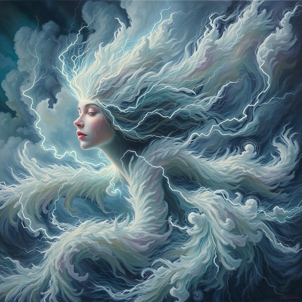 Electric Being Flies Through Stormy Skies