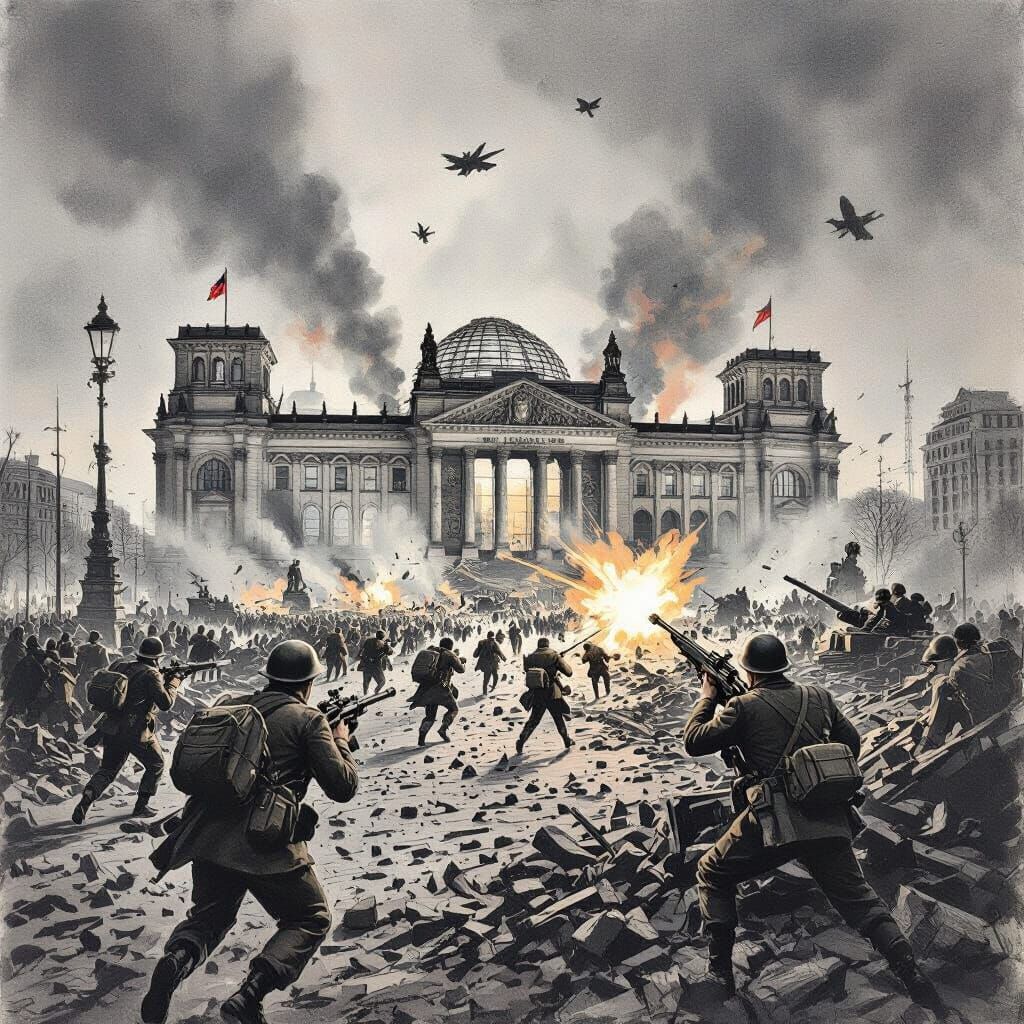 Berlin Cityscape in Chaos: Dramatic Charcoal Drawing