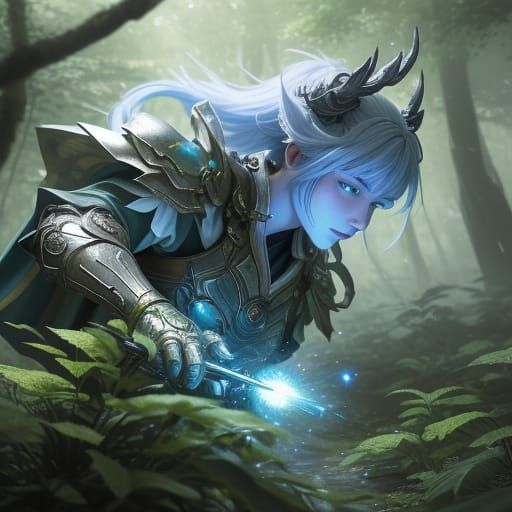 Anime Concept Art of Adventurer in Glowing Forest