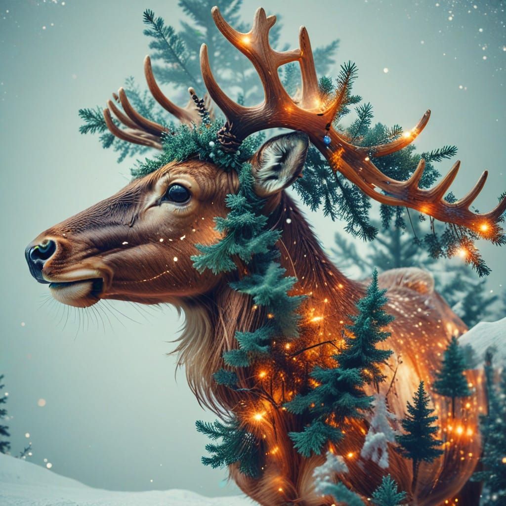 Ethereal Reindeer in Winter Wonderland