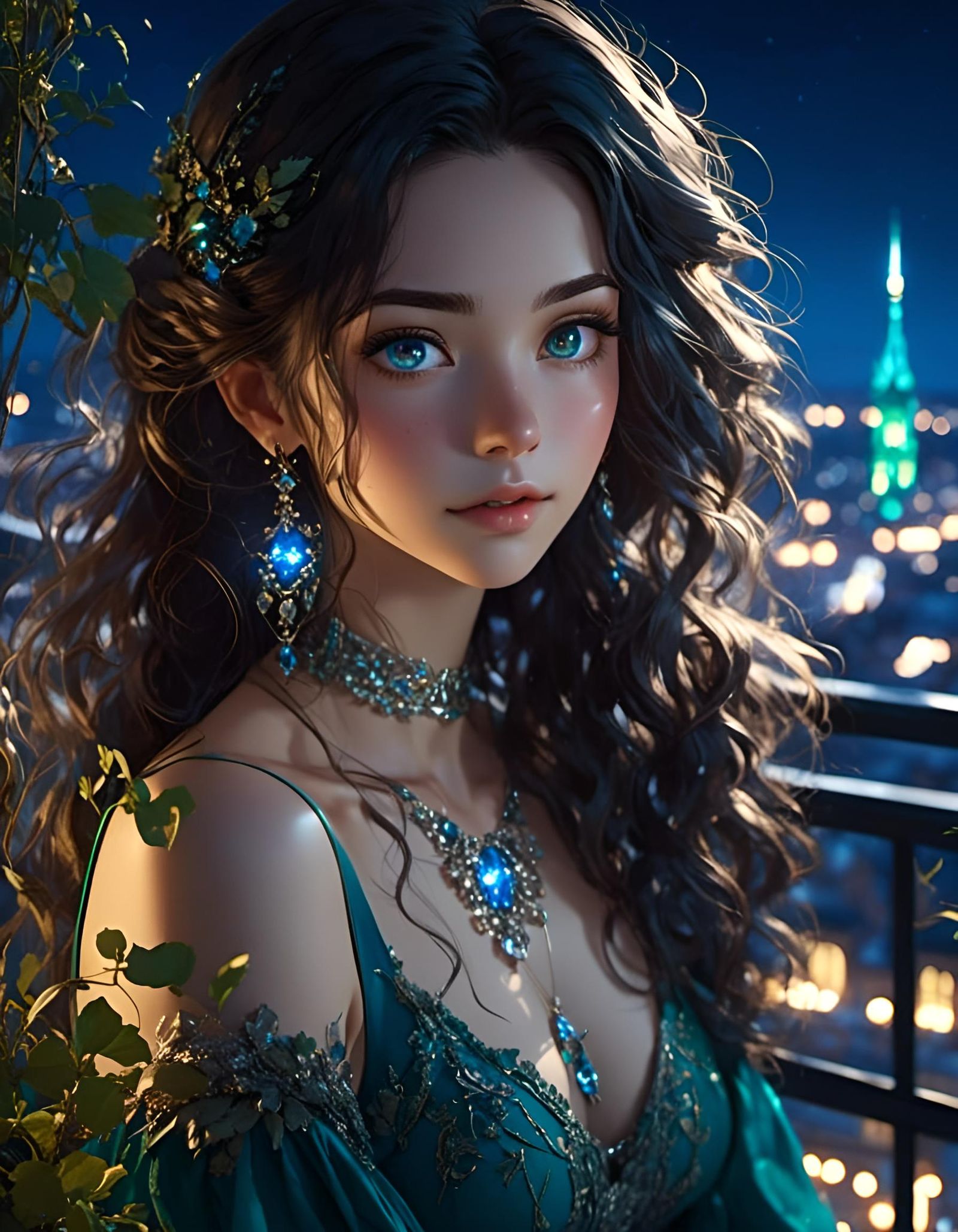 Jewish Woman Portrait with Galactic Glow in Anime-Realism