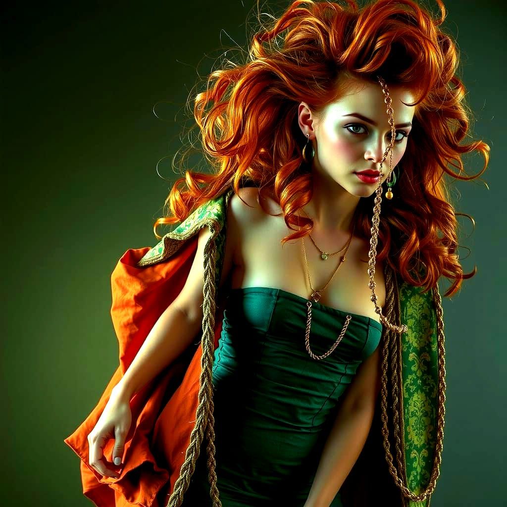 Auburn Hair Twisting and Billowing