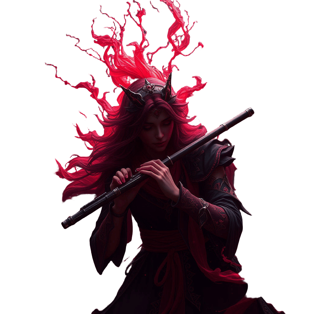 Ethereal Black and Red Flute Music in Fantasy Art