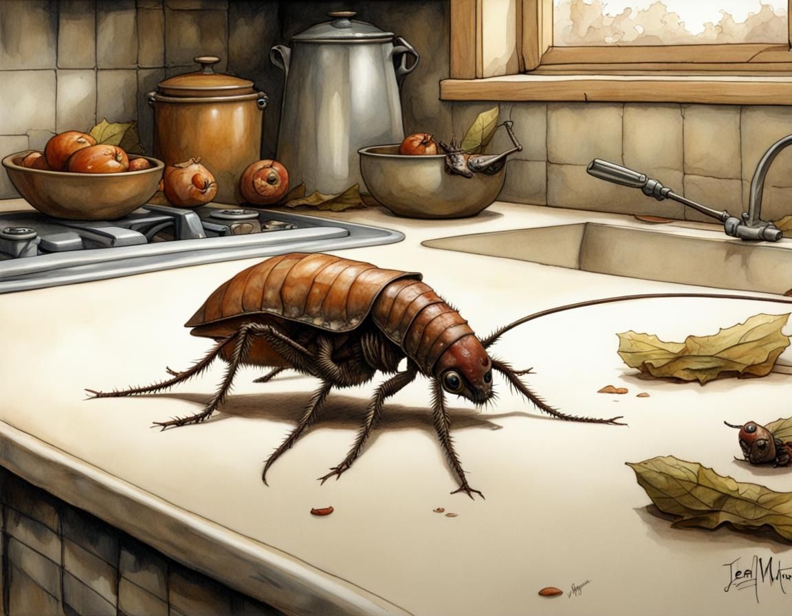 "The Roach crawling on a kitchen countertop"
View from a Bug's Perspective