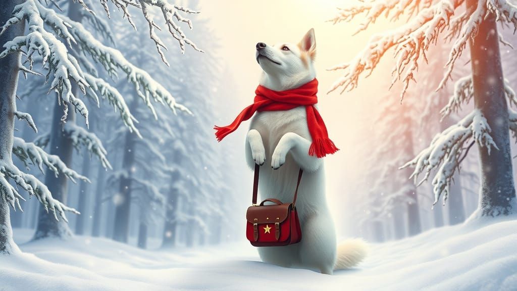 Majestic Winter Canine in Enchanted Snowy Forest