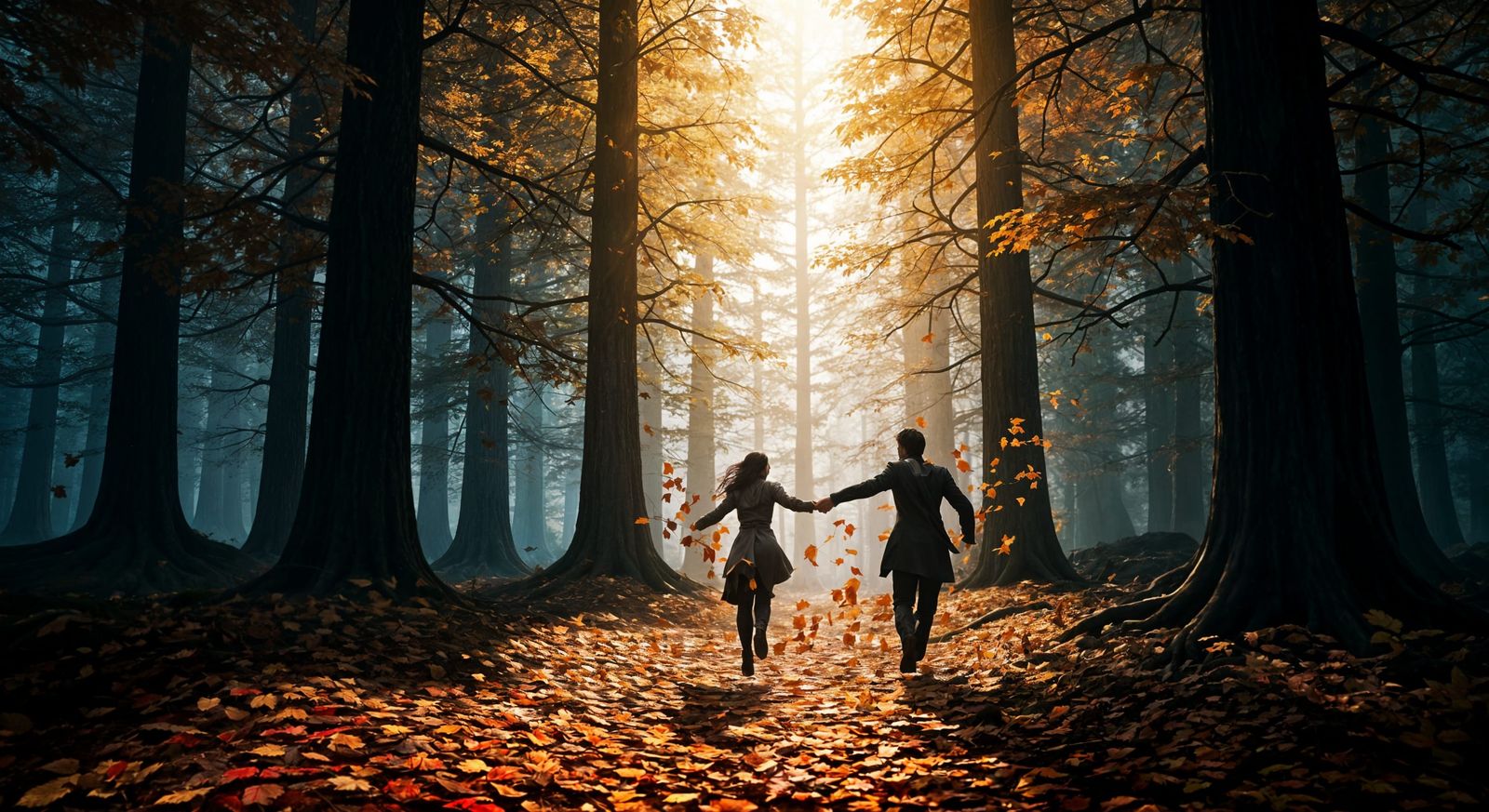 Couple Embracing in Autumn Forest