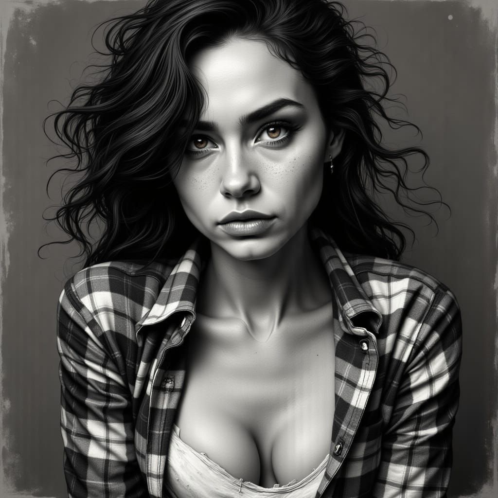 Emotive Portrait in Intricate Crosshatched Ink Drawing