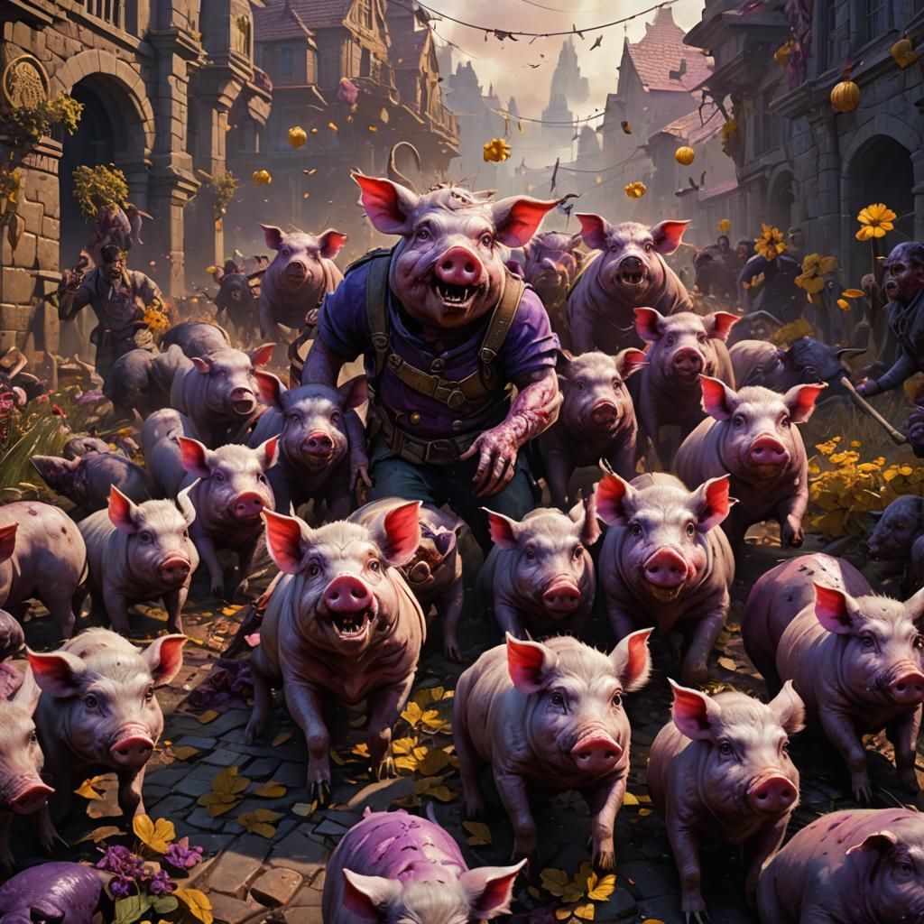 Zombie Pigs Attack in Dark Fantasy Style