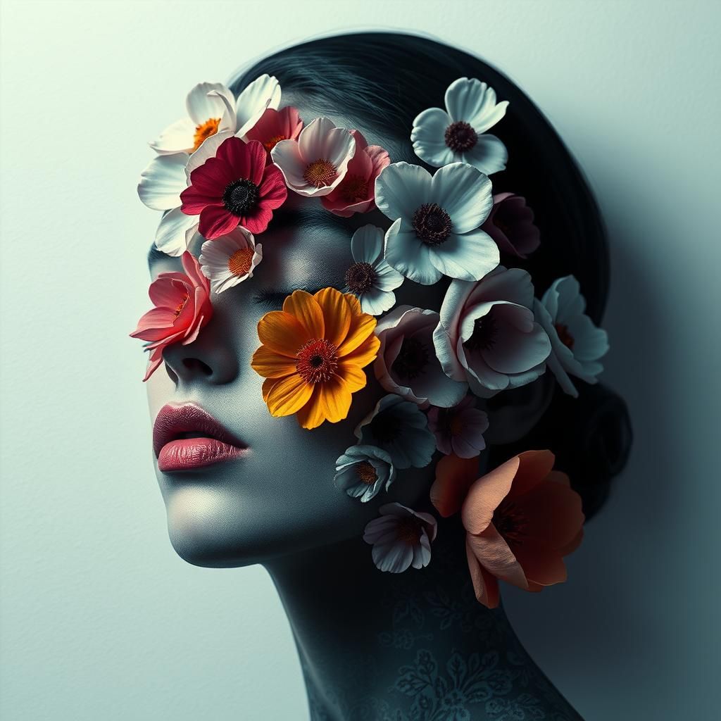 Floral Cyberpunk Portrait with Classical Elements