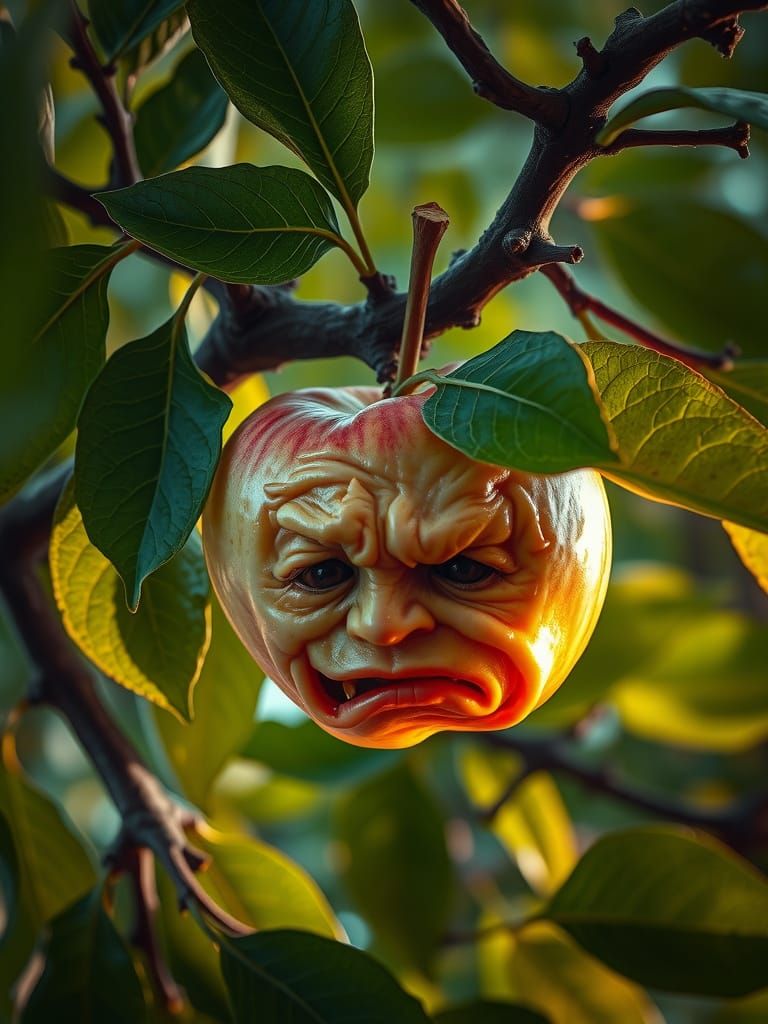 Surrealist Apple in Desperate Plea, Clinging to Branch in a ...