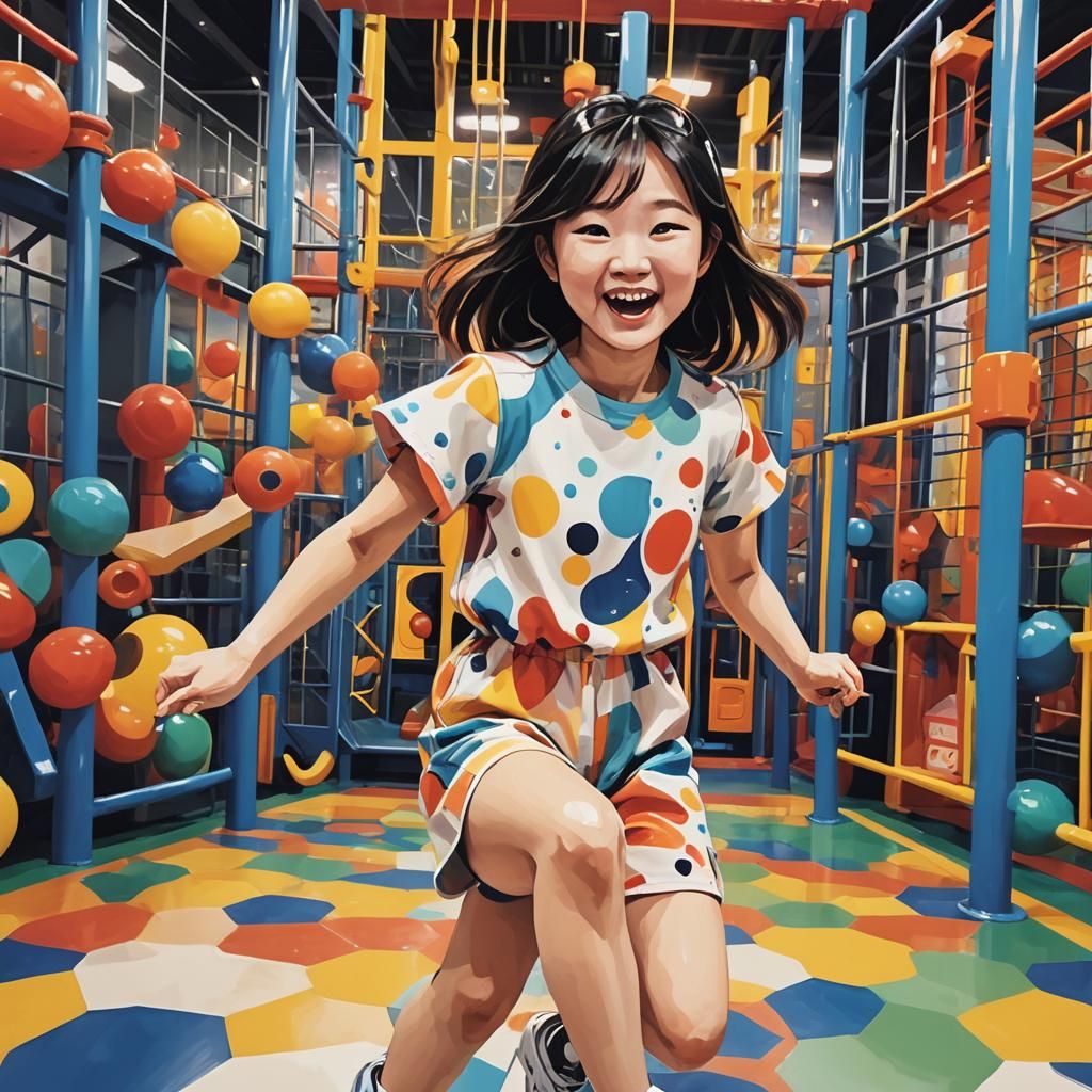 Korean Girl's Playful Day: Abstract Art