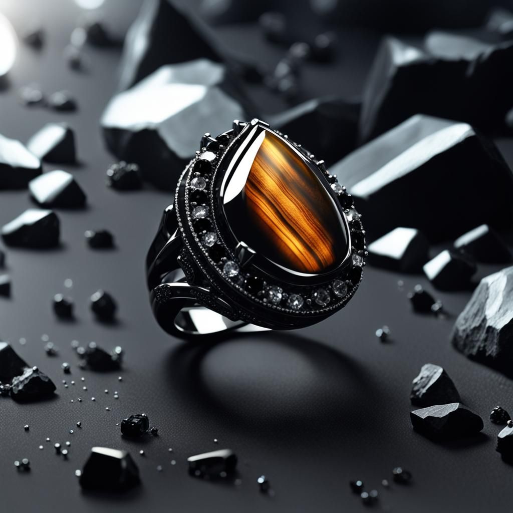 Tiger Eye Ring with Tourmaline in Photorealistic 3D