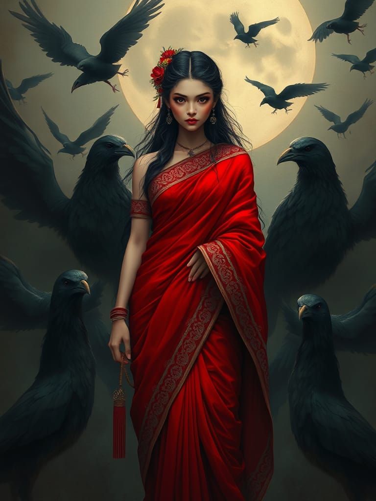 Red Saree Goddess of the Dark Realm
