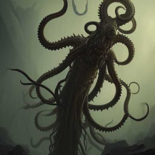 Gothic Horror Monster with Tentacles in Dark Fantasy Style