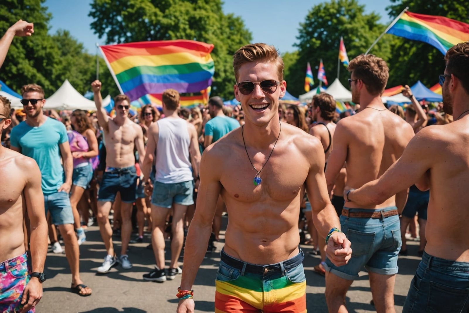 Gay Pride Festival: Shirtless Man Dancing in the Sun