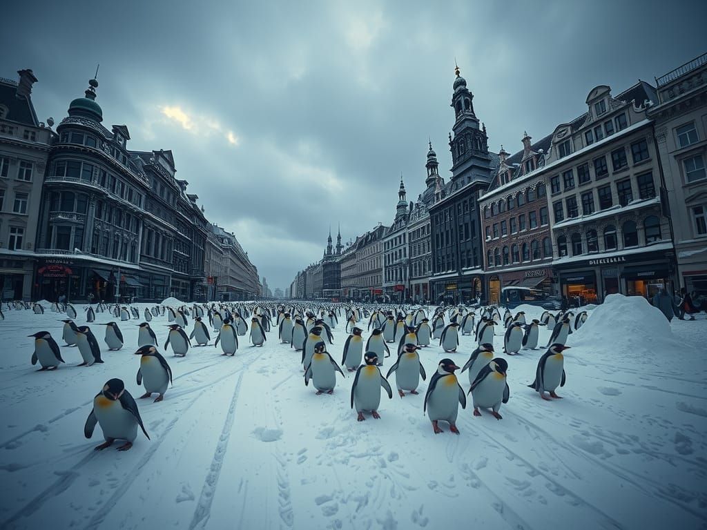Brussels Under Deep Snow with Penguins
