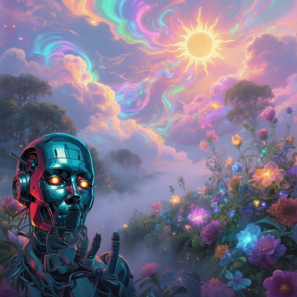 AI Robot in a Dreamscape Background