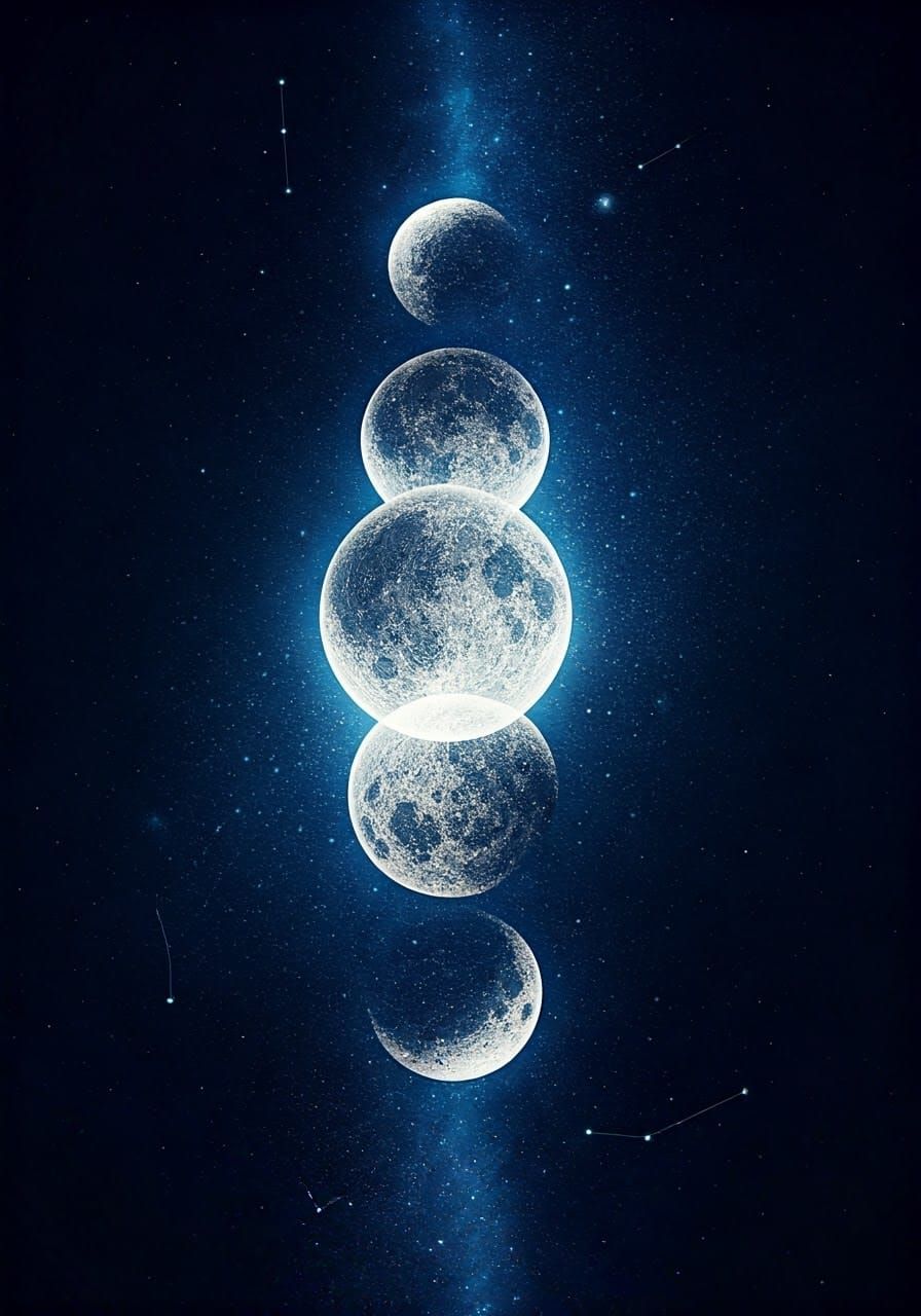 Vibrant Pointillism Moon Phases Cascade