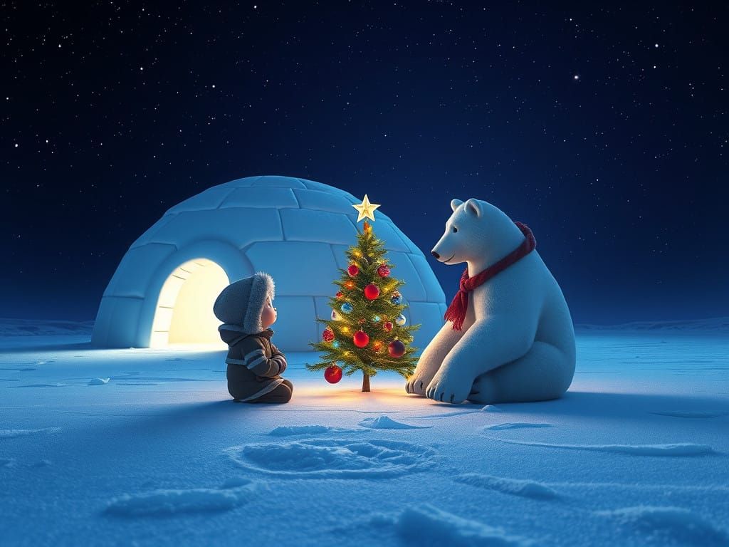 A Peaceful Arctic Night Scene in Whimsical Style