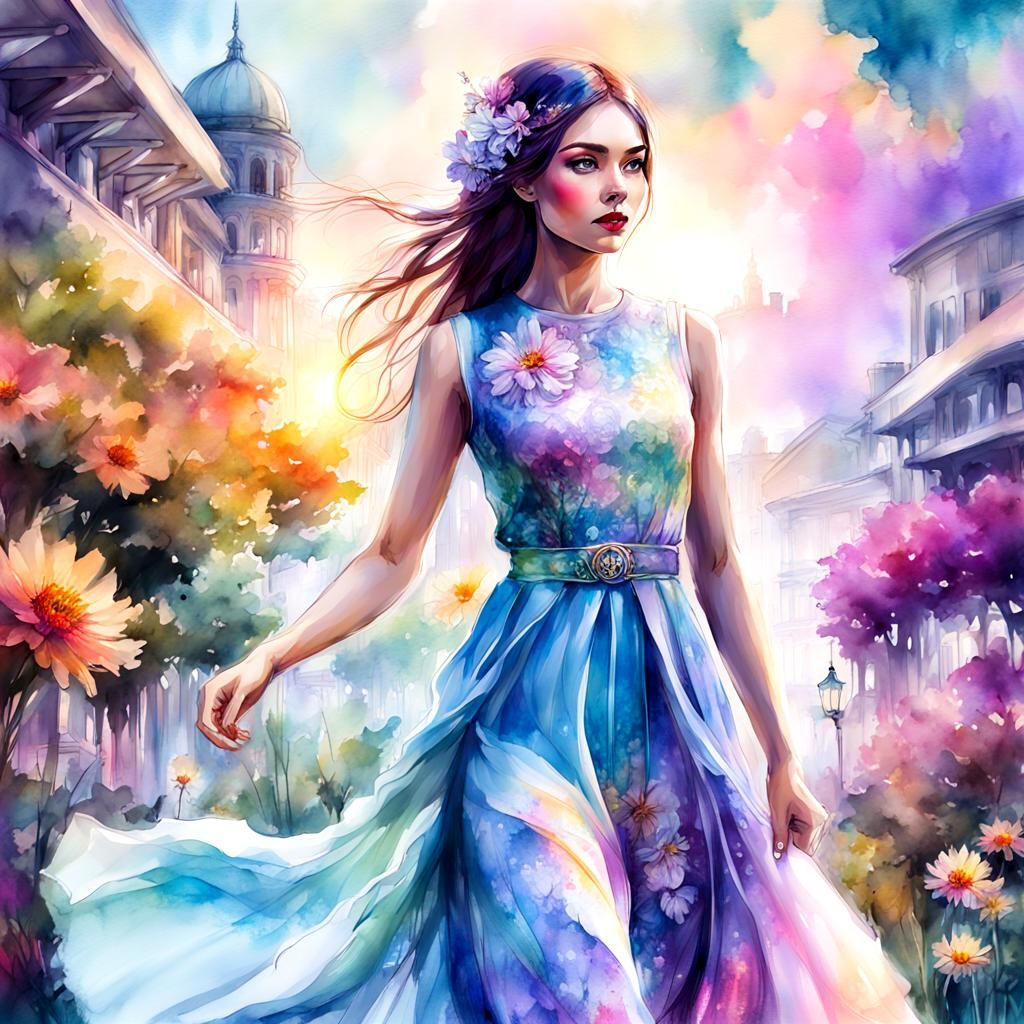 Portrait, Beautiful Flower Power Girl in a City ParK